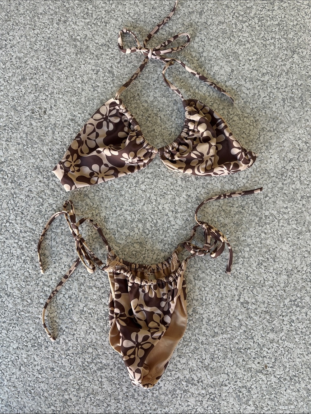 Rhythm. Brown Floral Print Triangle Bikini